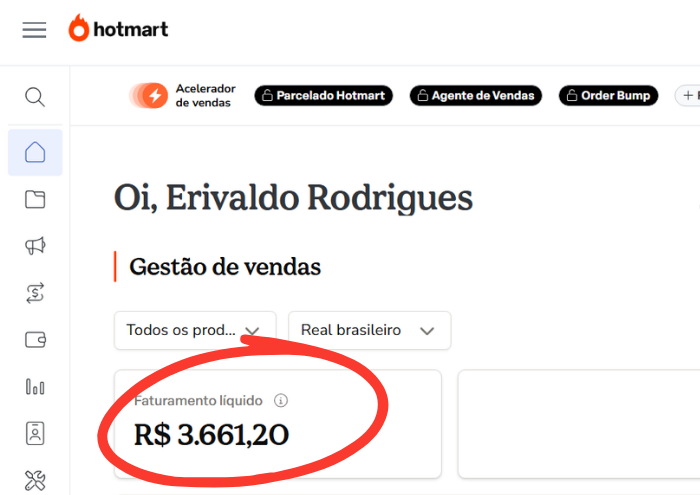 Print real do faturamento na Hotmart